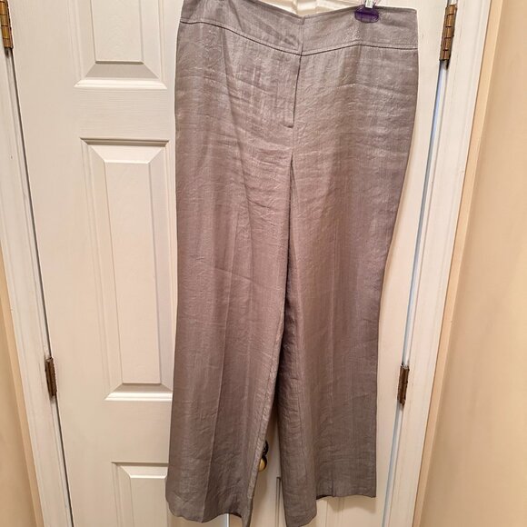 Light Gray Sheen Belted Jacket & Wide-Leg Pants Set - Picture 8 of 15